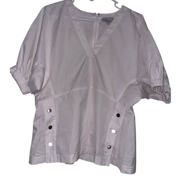 3.1 Phillip Lin White Poplin Side Stud Blouse Sz 6 V Neck Short Sleeve Classic - Picture 1 of 5